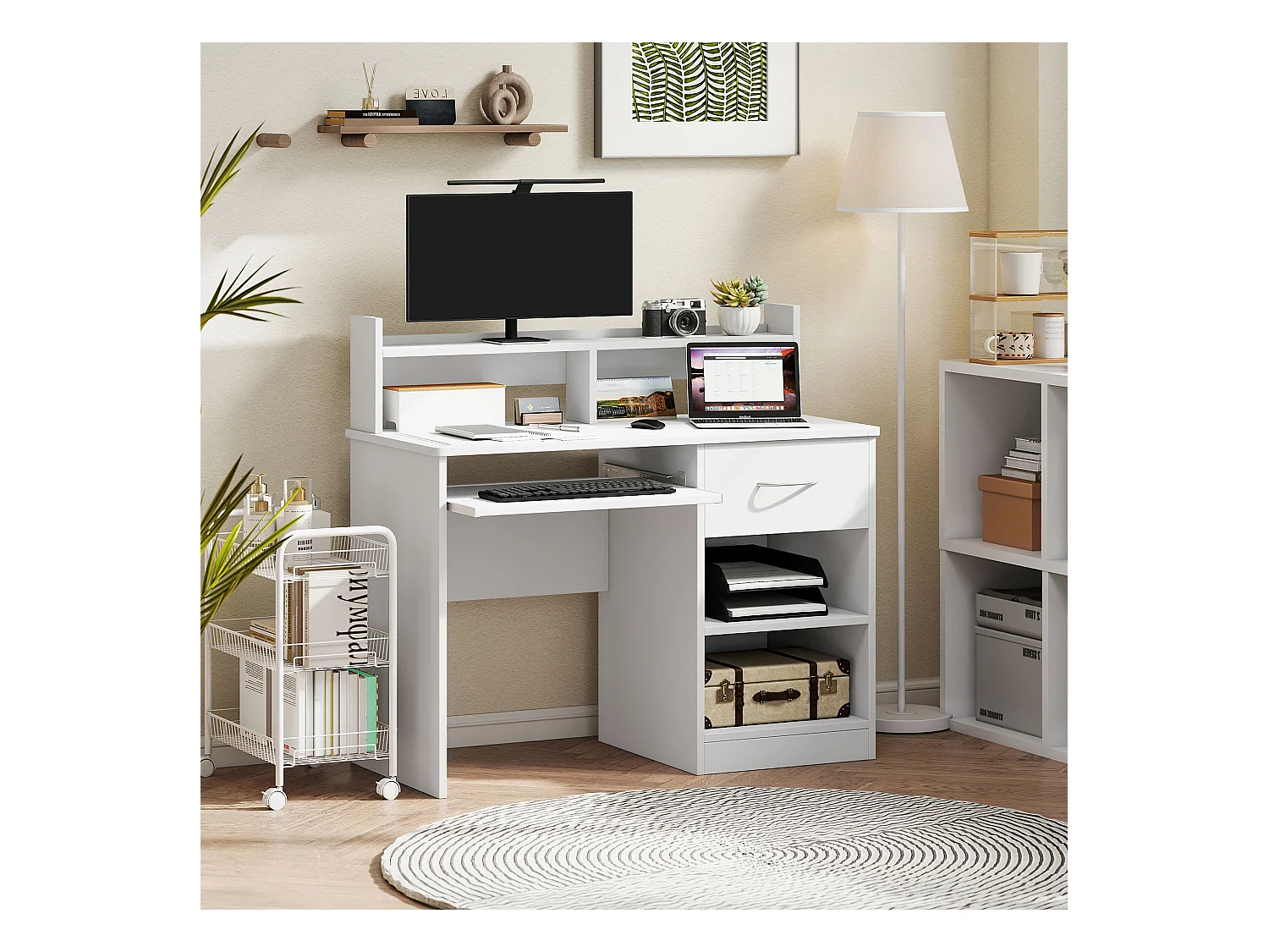 Scrivania compatta per computer fisso pc in legno bianco