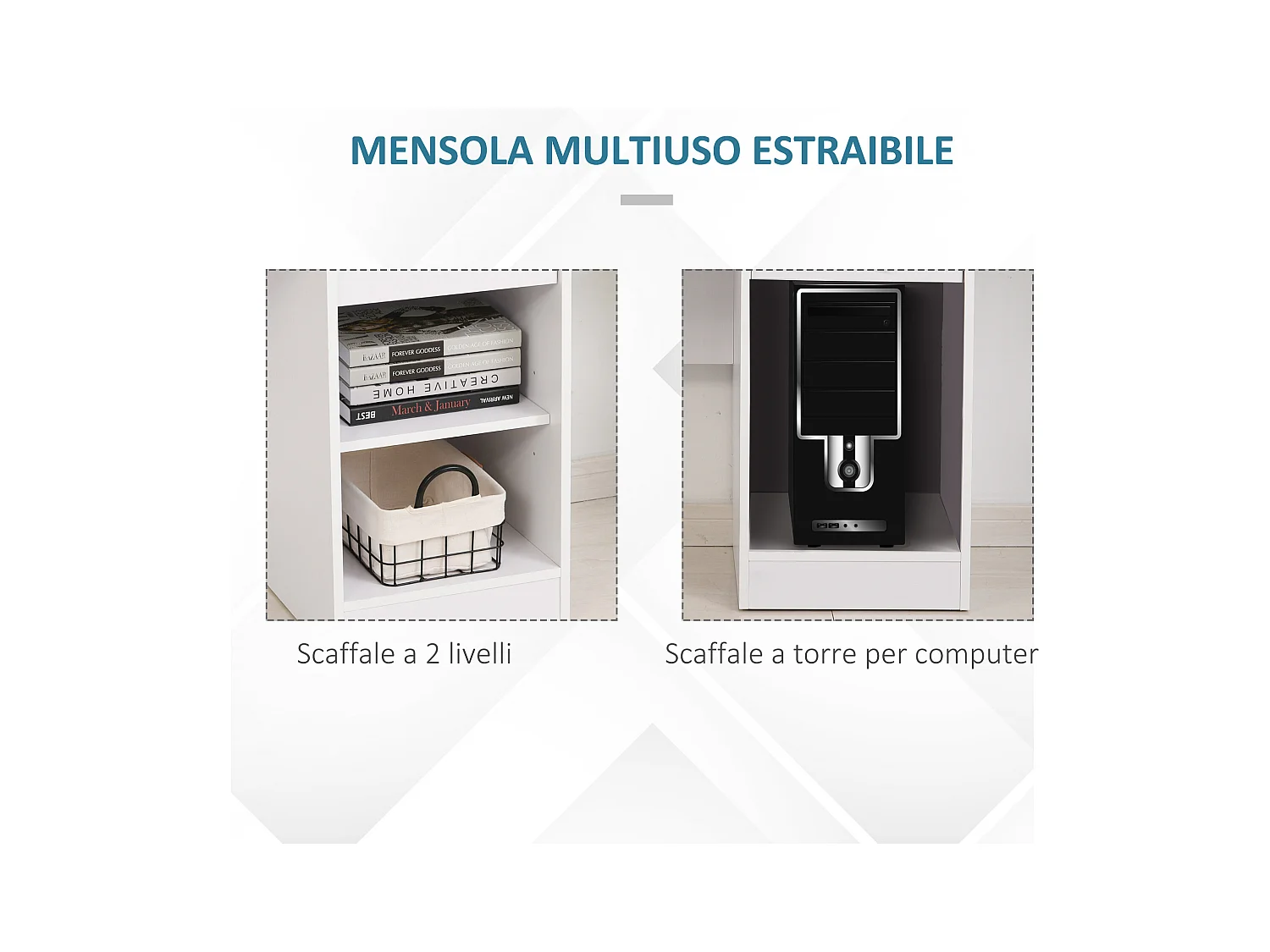 Scrivania compatta per computer fisso pc in legno bianco