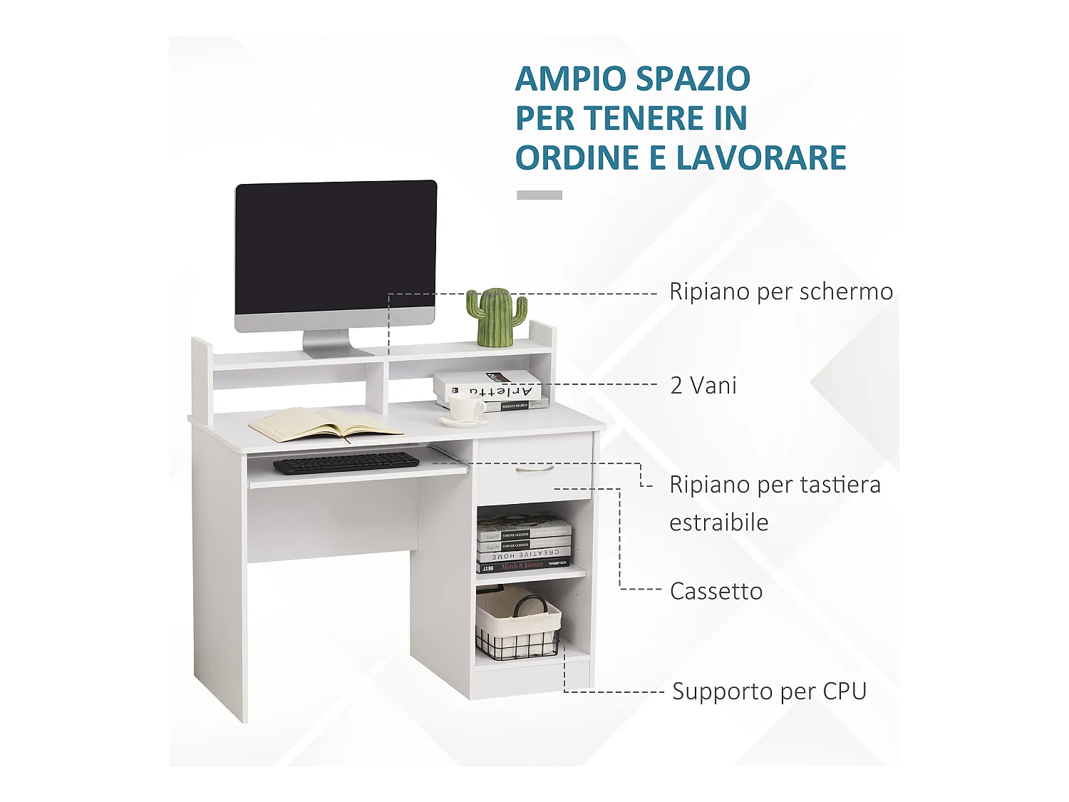 Scrivania compatta per computer fisso pc in legno bianco