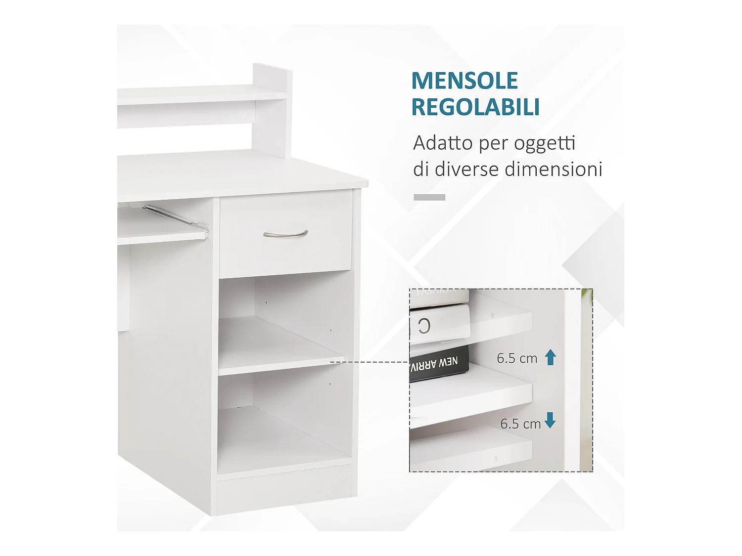 Scrivania compatta per computer fisso pc in legno bianco