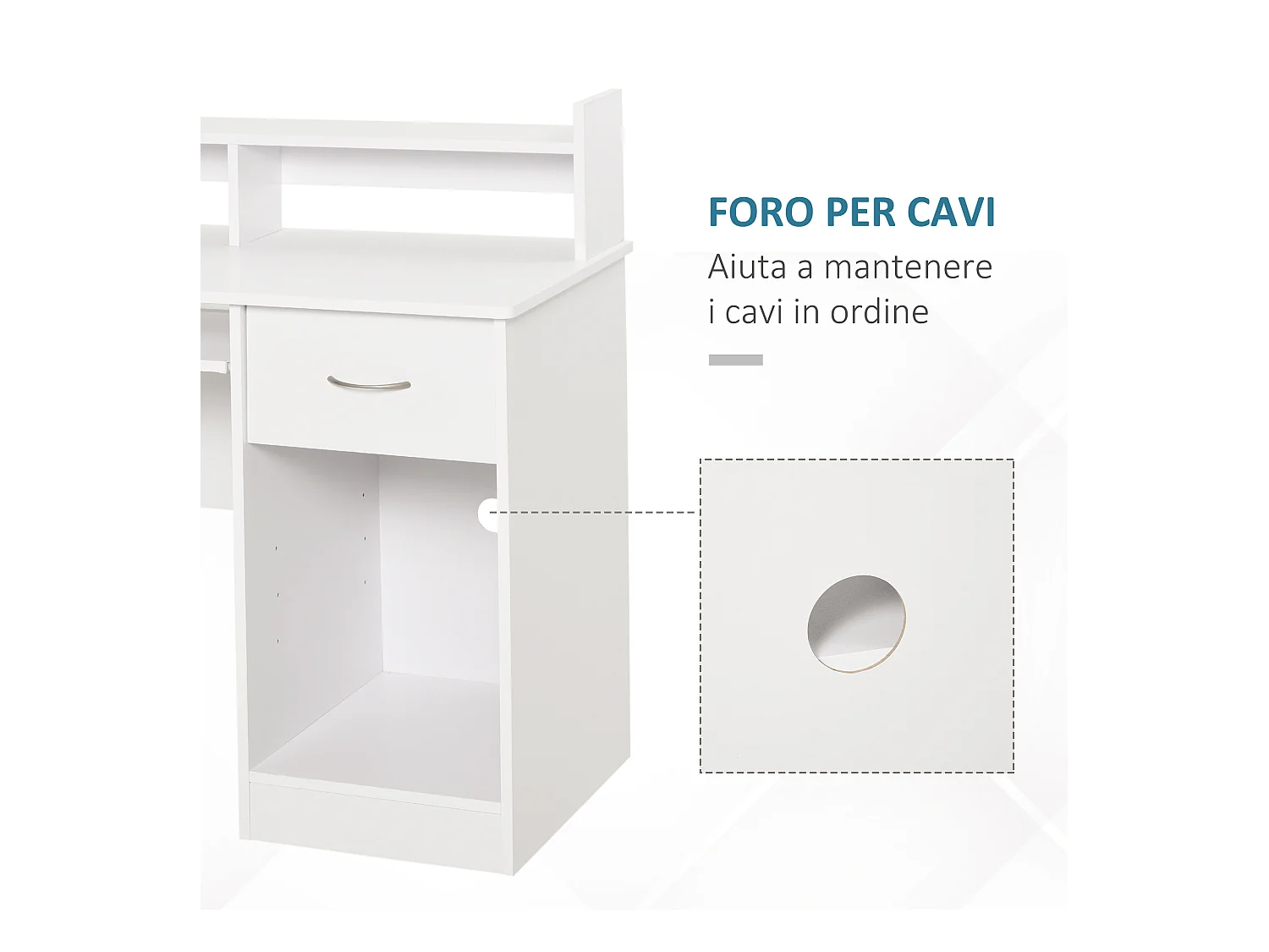 Scrivania compatta per computer fisso pc in legno bianco