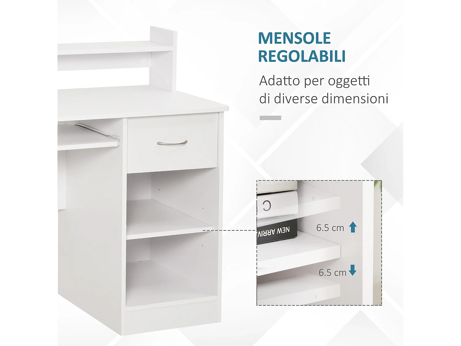 Scrivania compatta per computer fisso pc in legno bianco