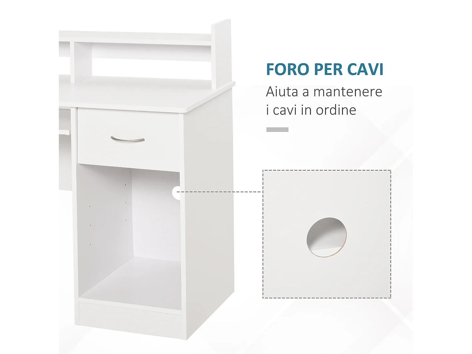 Scrivania compatta per computer fisso pc in legno bianco