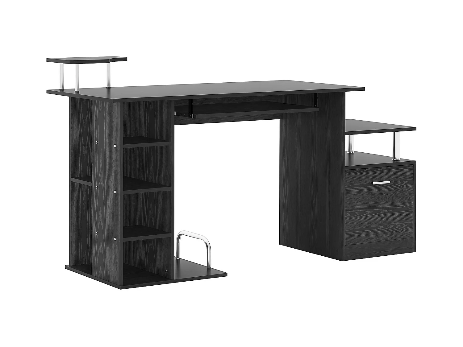 Scrivania pc con cassetti e tastiera estraibile in legno nero