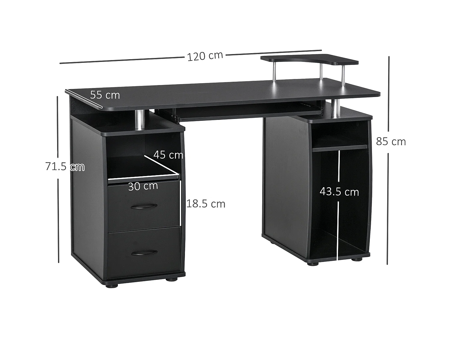 Scrivania porta pc in legno con cassetti e porta tastiera