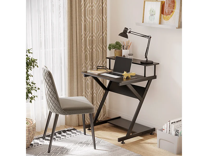 Tavolo porta pc salvaspazio ripiano monitor 70x60x85.5cm nero