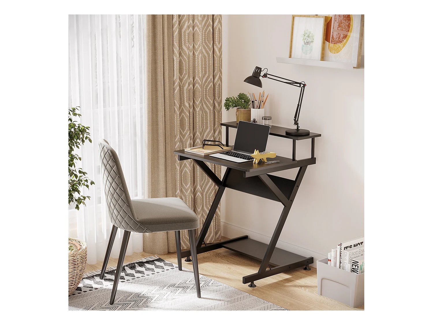 Tavolo porta pc salvaspazio ripiano monitor 70x60x85.5cm nero