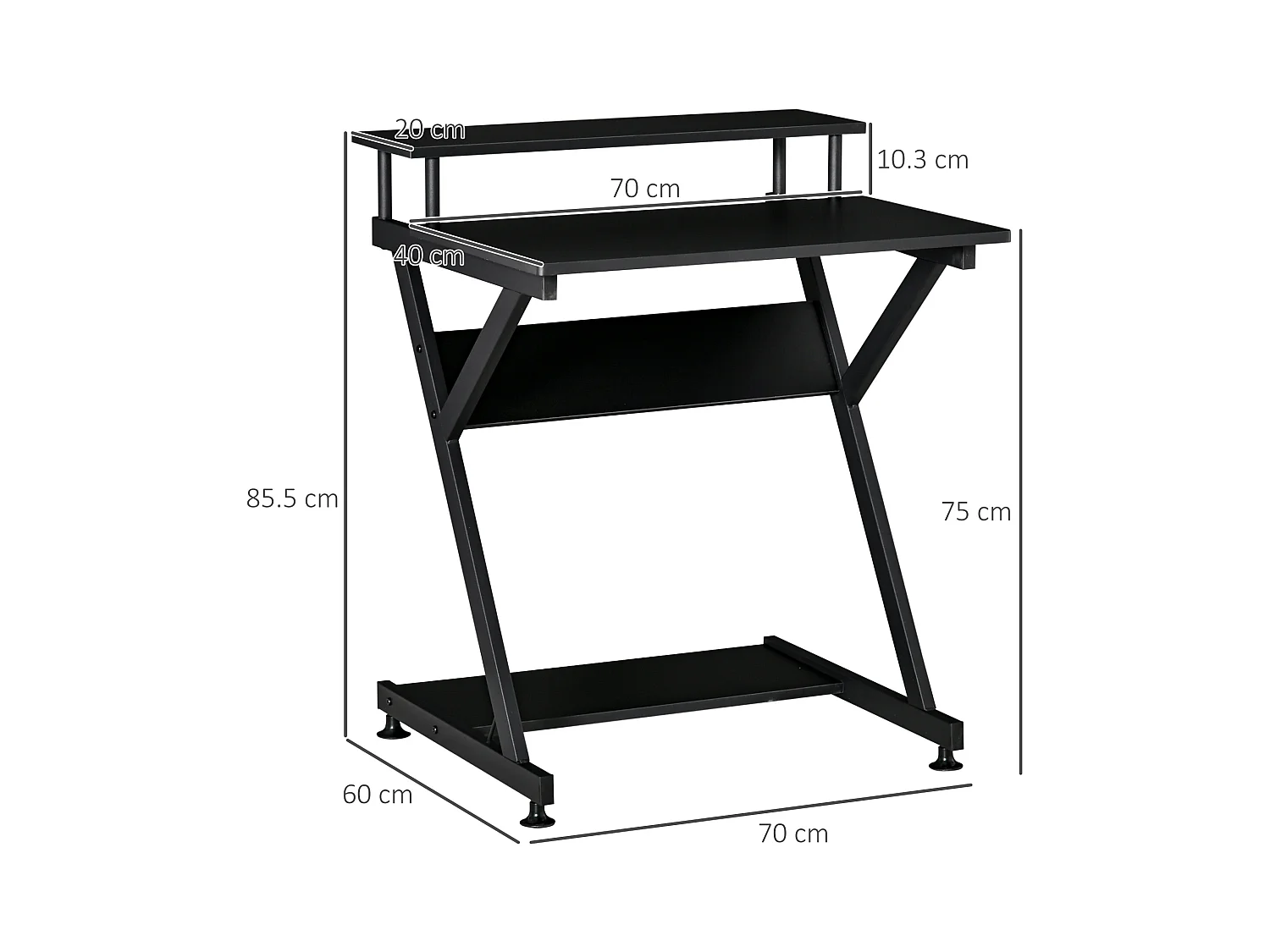Tavolo porta pc salvaspazio ripiano monitor 70x60x85.5cm nero