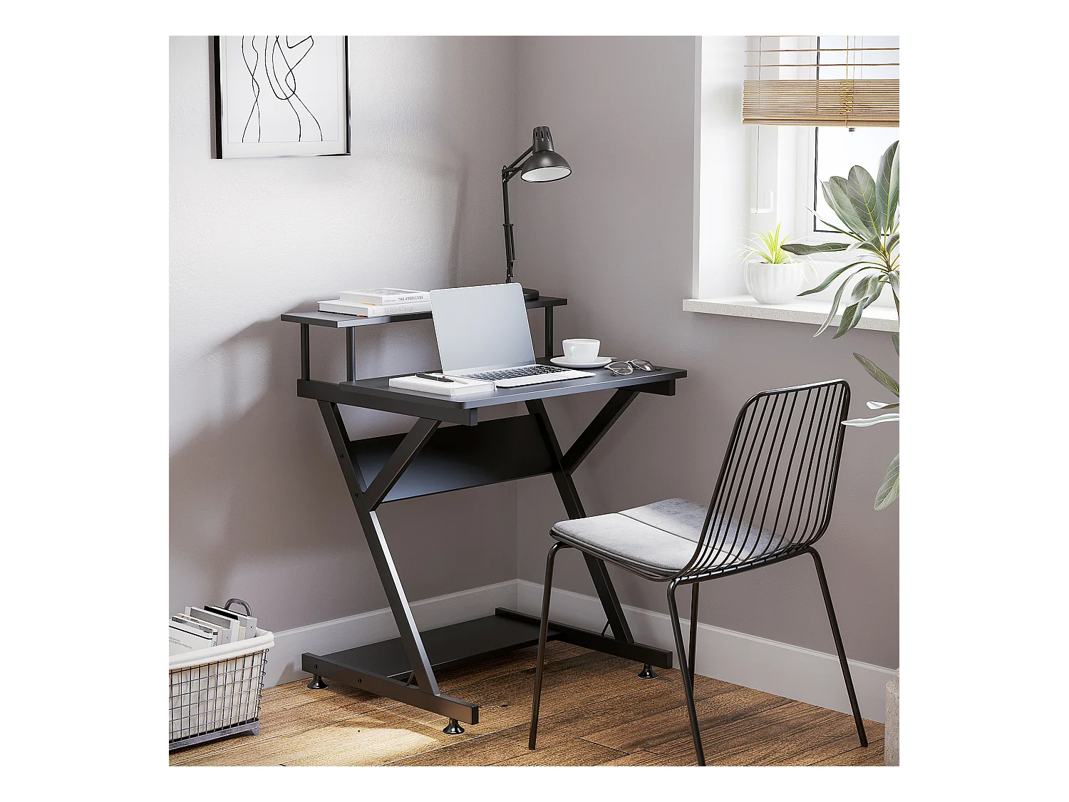 Tavolo porta pc salvaspazio ripiano monitor 70x60x85.5cm nero