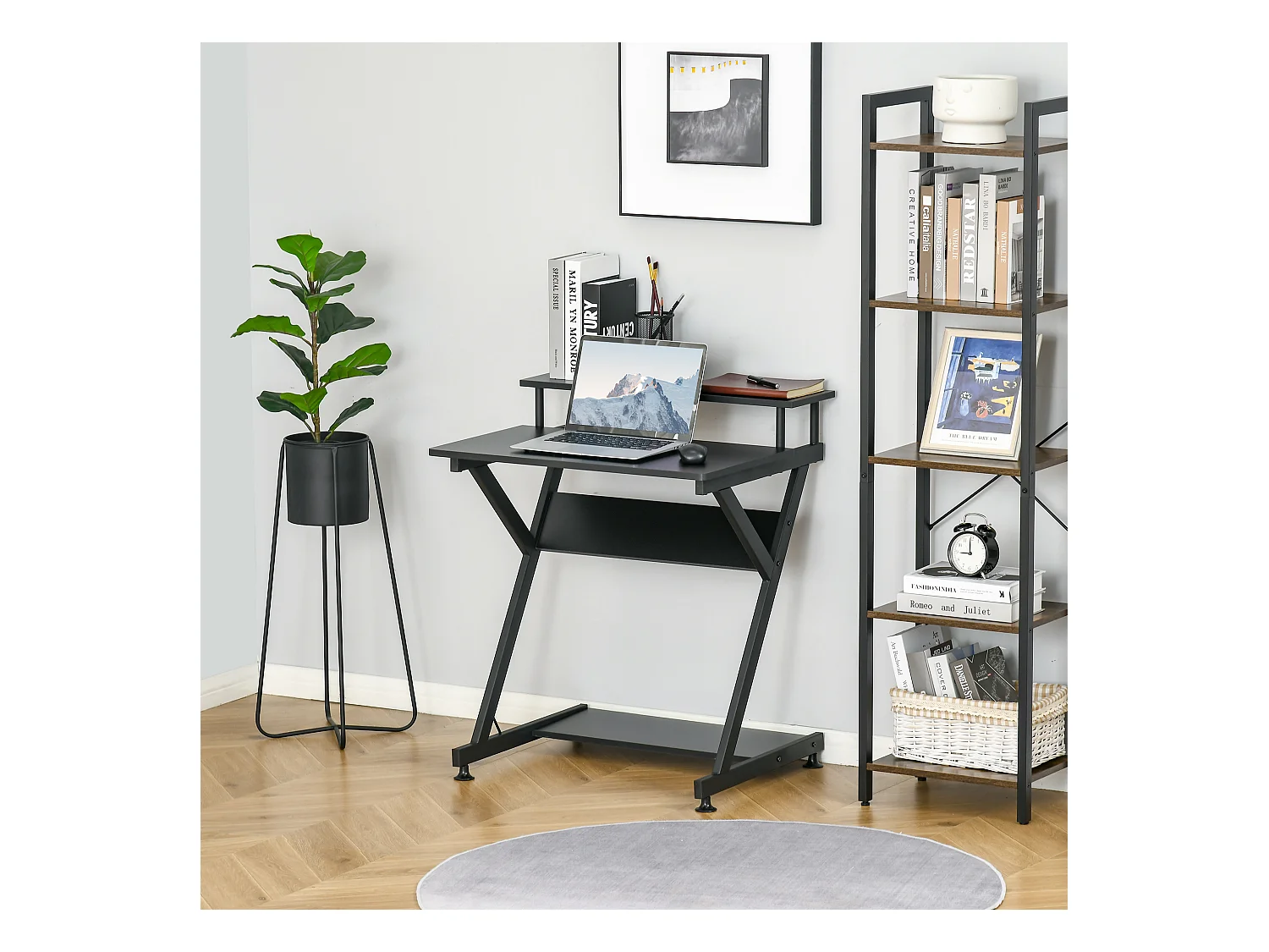 Tavolo porta pc salvaspazio ripiano monitor 70x60x85.5cm nero