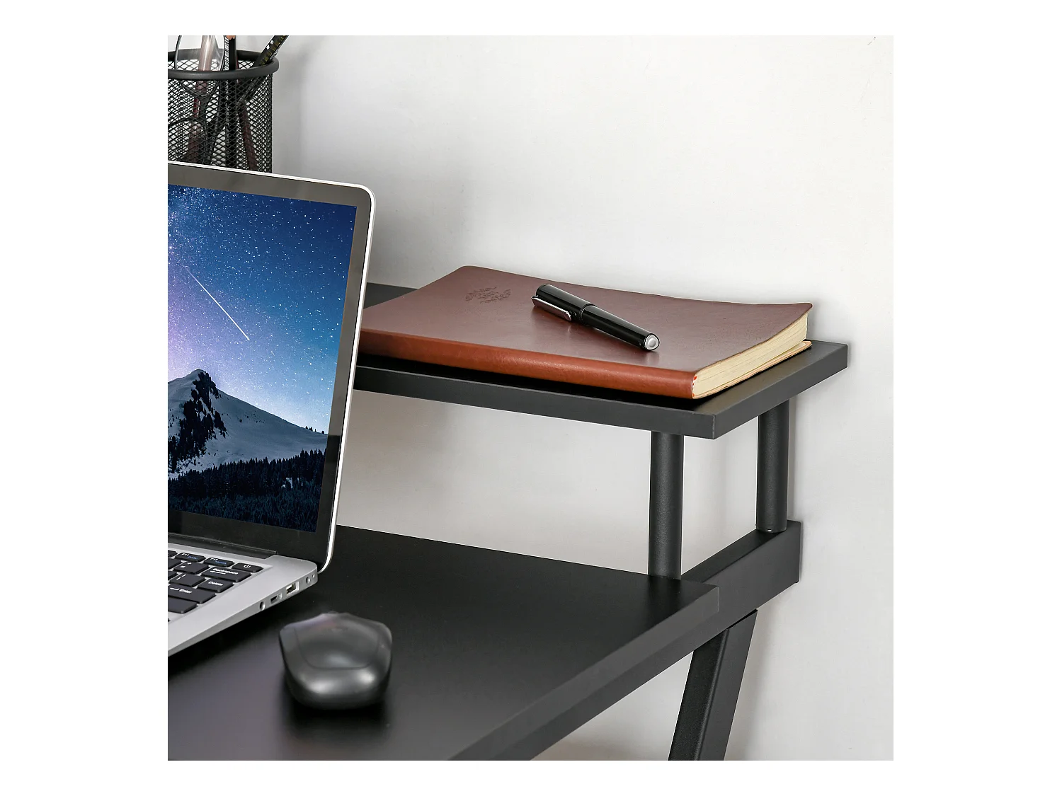 Tavolo porta pc salvaspazio ripiano monitor 70x60x85.5cm nero