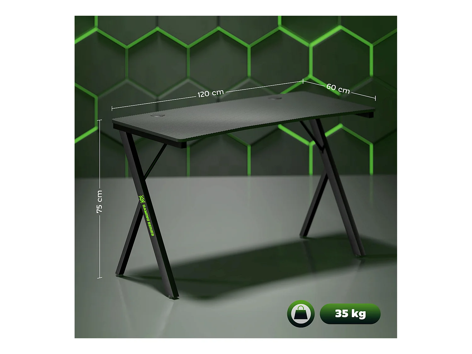 Scrivania gaming con luci led rgb e gambe a k in mdf e acciaio nera