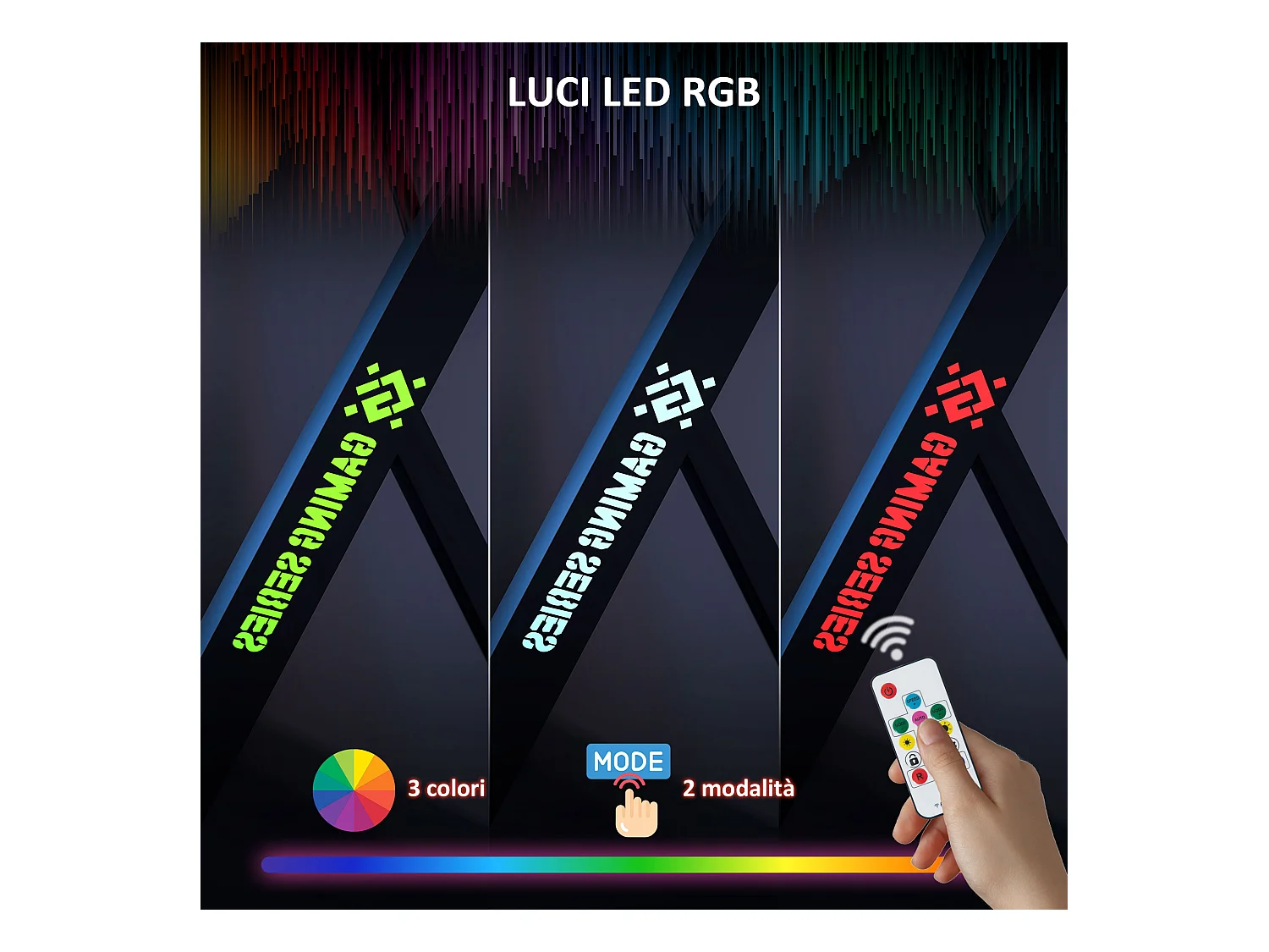 Scrivania gaming con luci led rgb e gambe a k in mdf e acciaio nera