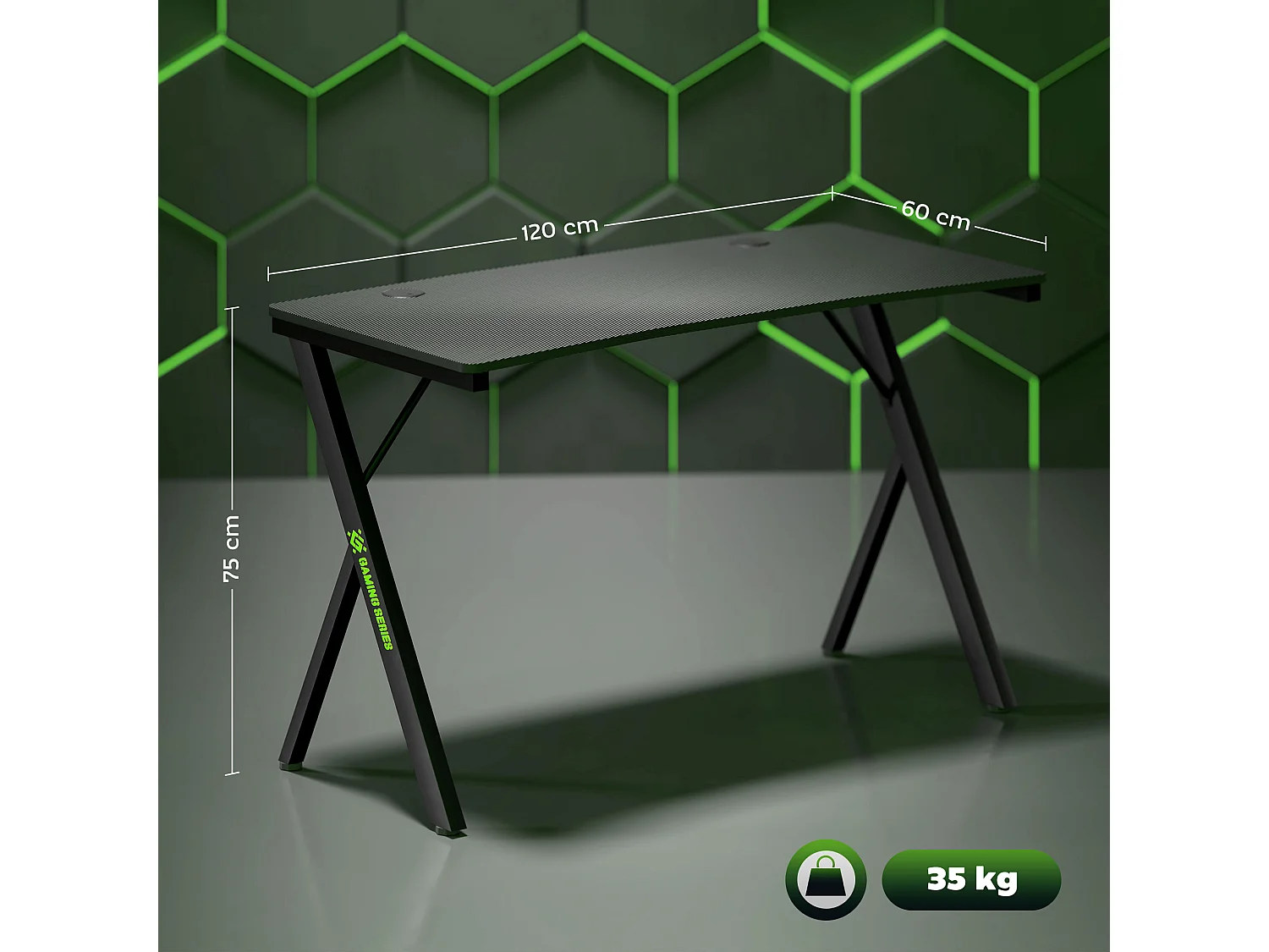 Scrivania gaming con luci led rgb e gambe a k in mdf e acciaio nera