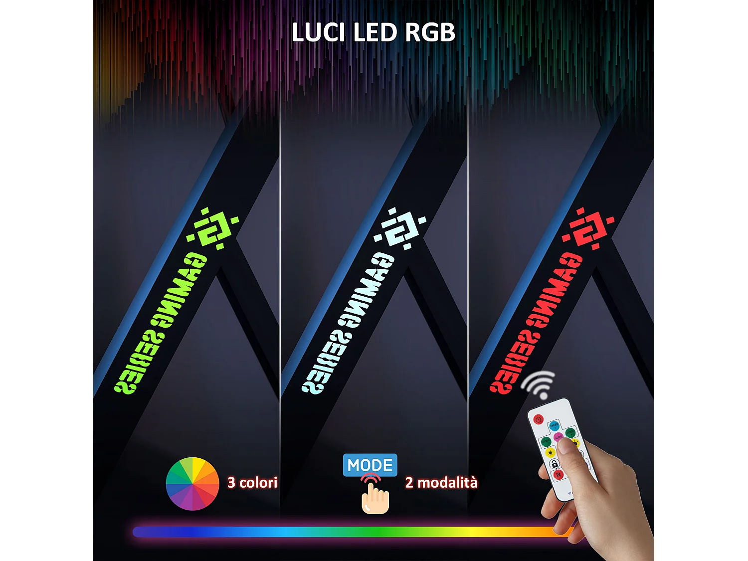 Scrivania gaming con luci led rgb e gambe a k in mdf e acciaio nera