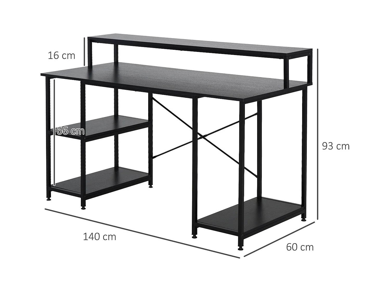 Scrivania computer con ripiani in pannello truciolare nera