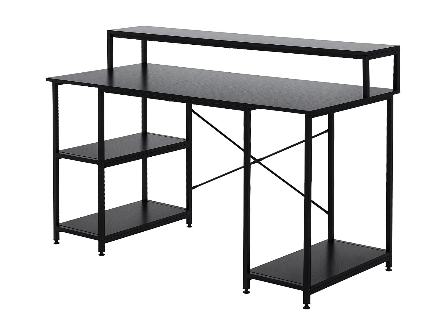 Scrivania computer con ripiani in pannello truciolare nera