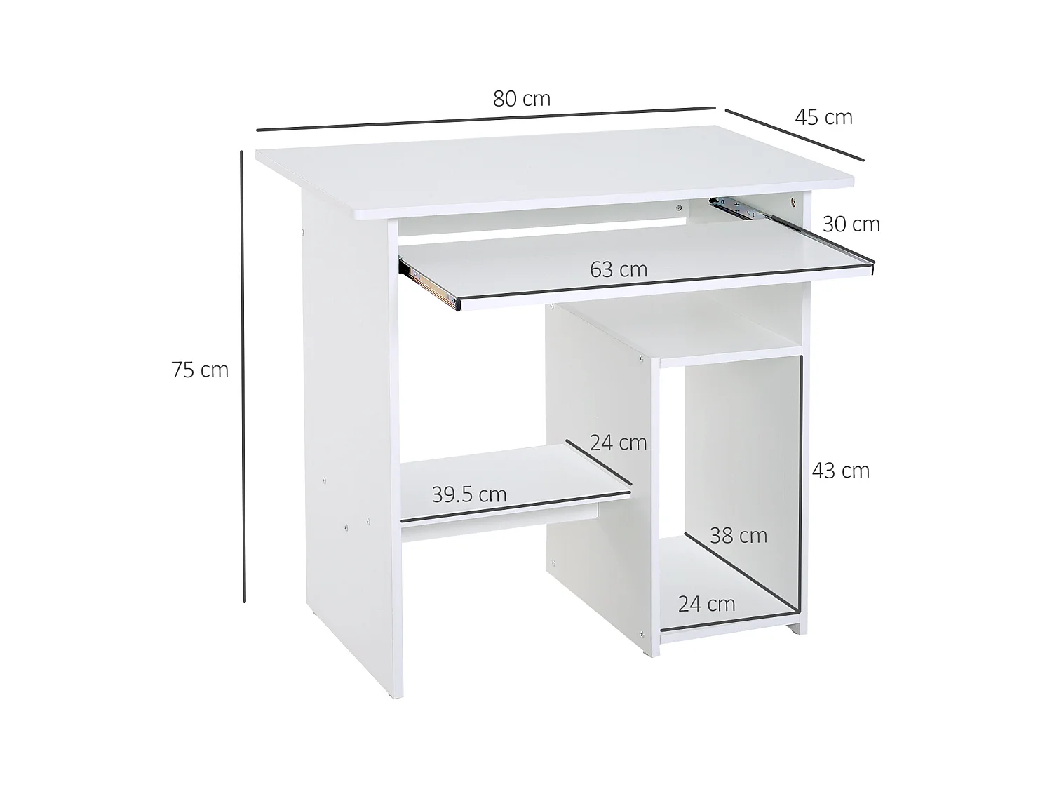 Scrivania pc in legno con mensola tastiera estraibile bianco