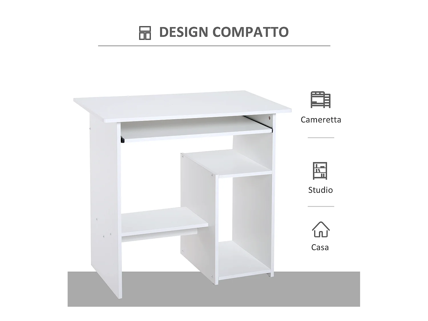 Scrivania pc in legno con mensola tastiera estraibile bianco