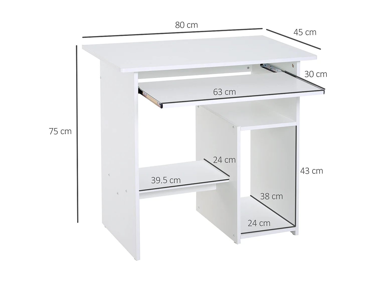 Scrivania pc in legno con mensola tastiera estraibile bianco