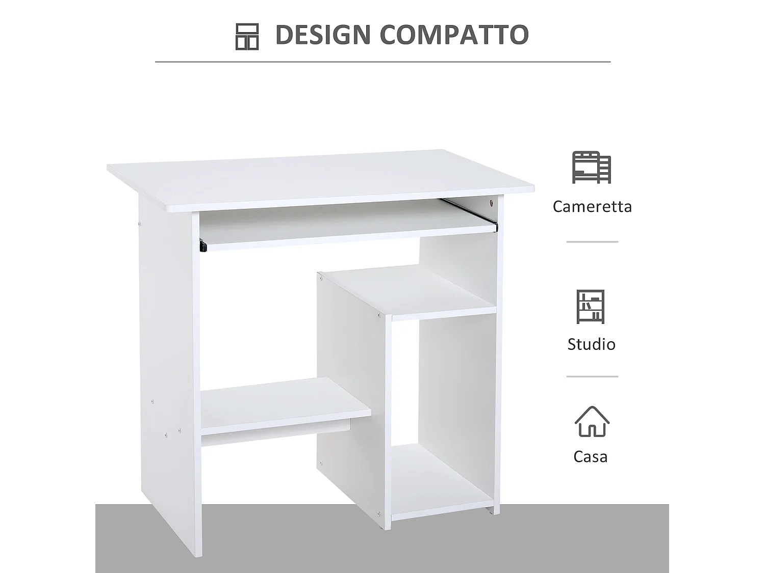 Scrivania pc in legno con mensola tastiera estraibile bianco