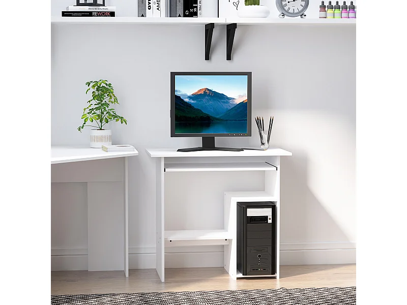 Scrivania pc in legno con mensola tastiera estraibile bianco