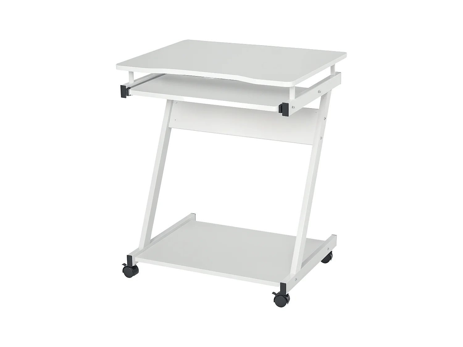 Tavolo porta pc classico 4 ruote in ferro e legno bianco