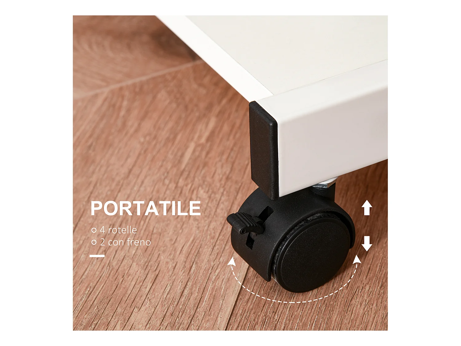 Tavolo porta pc classico 4 ruote in ferro e legno bianco