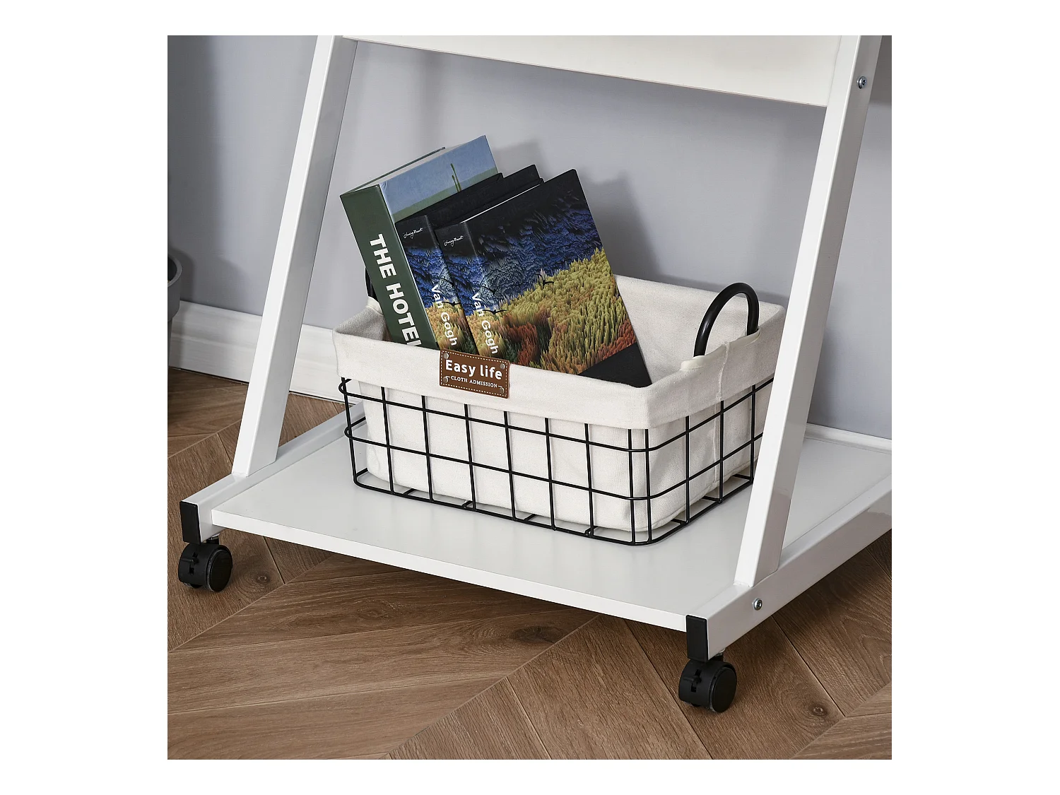 Tavolo porta pc classico 4 ruote in ferro e legno bianco