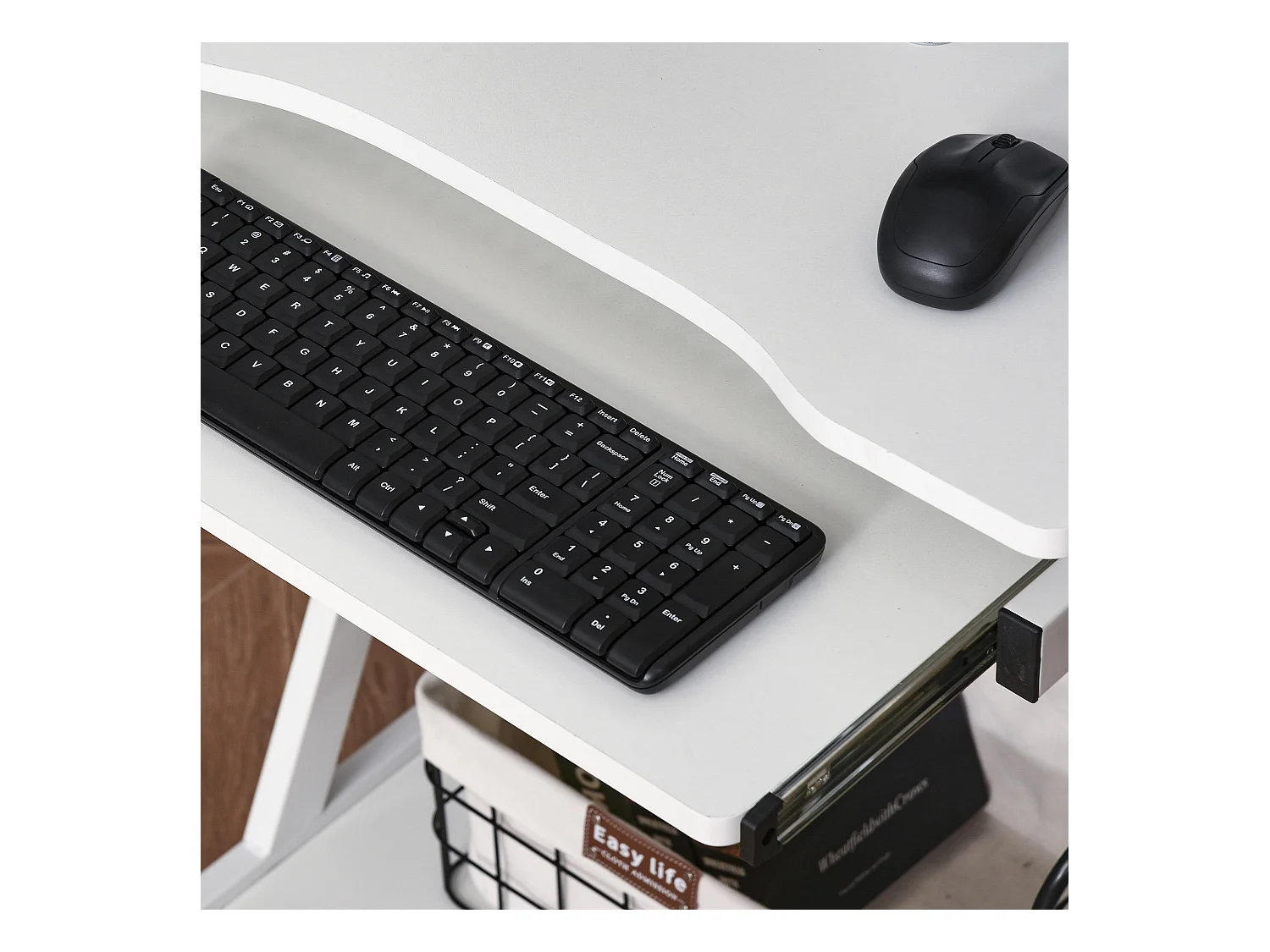 Tavolo porta pc classico 4 ruote in ferro e legno bianco