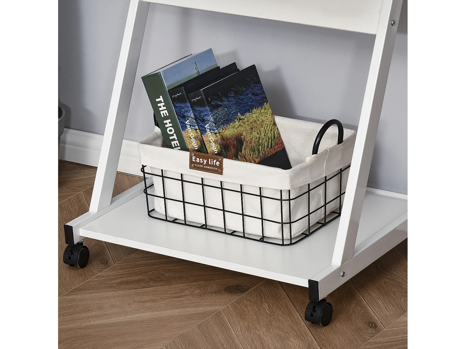 Tavolo porta pc classico 4 ruote in ferro e legno bianco