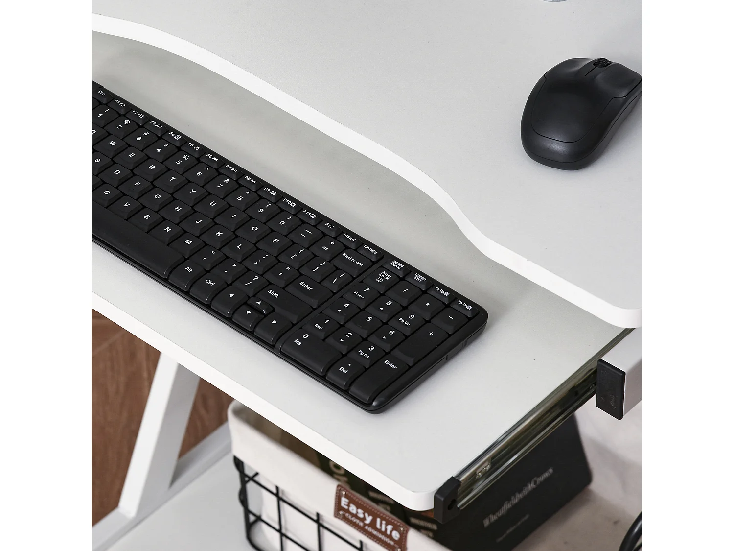 Tavolo porta pc classico 4 ruote in ferro e legno bianco