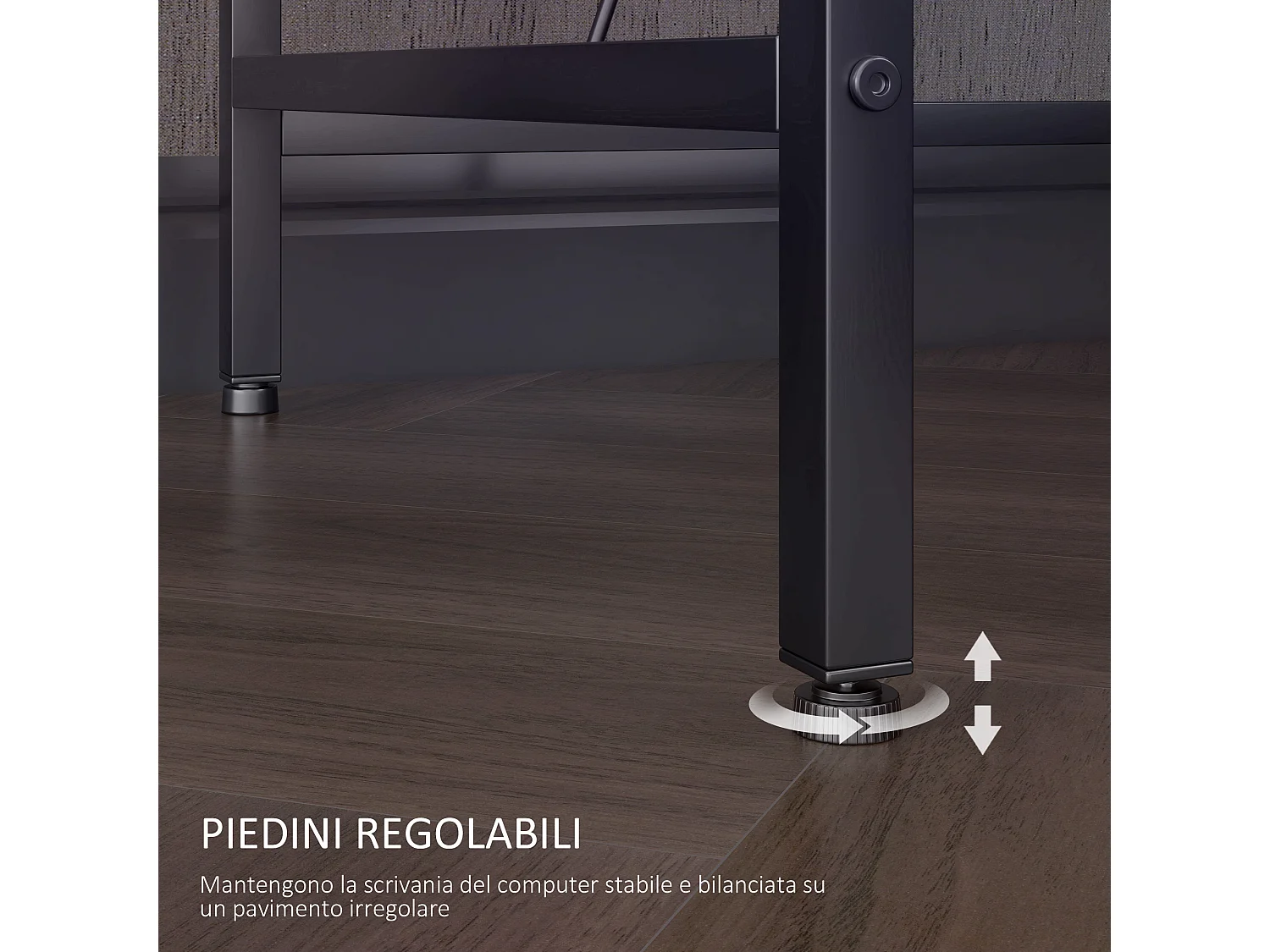 Scrivania angolare reversibile con luci led prese usb e ripiani nero