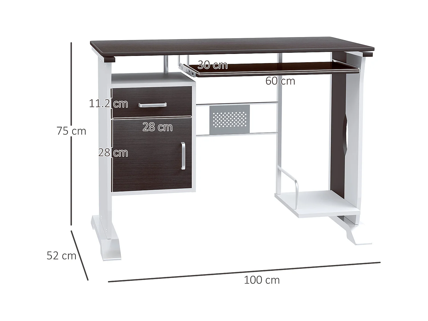 Scrivania per computer porta pc con cassetto in legno 100x52x75 cm