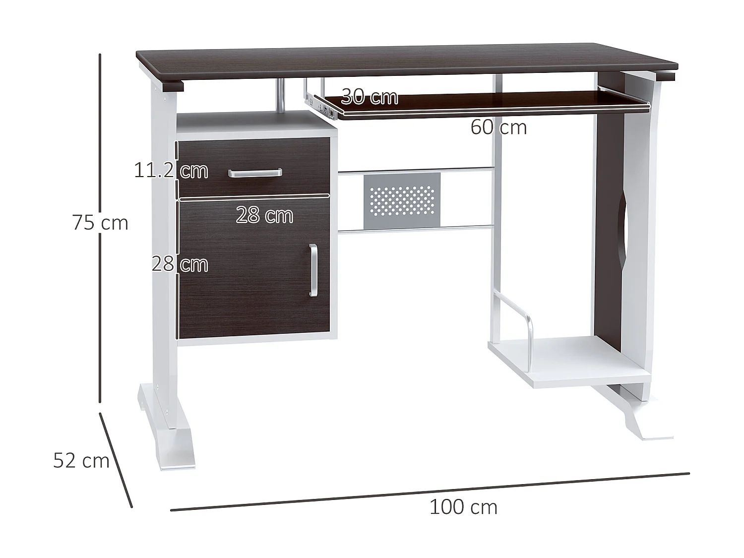 Scrivania per computer porta pc con cassetto in legno 100x52x75 cm