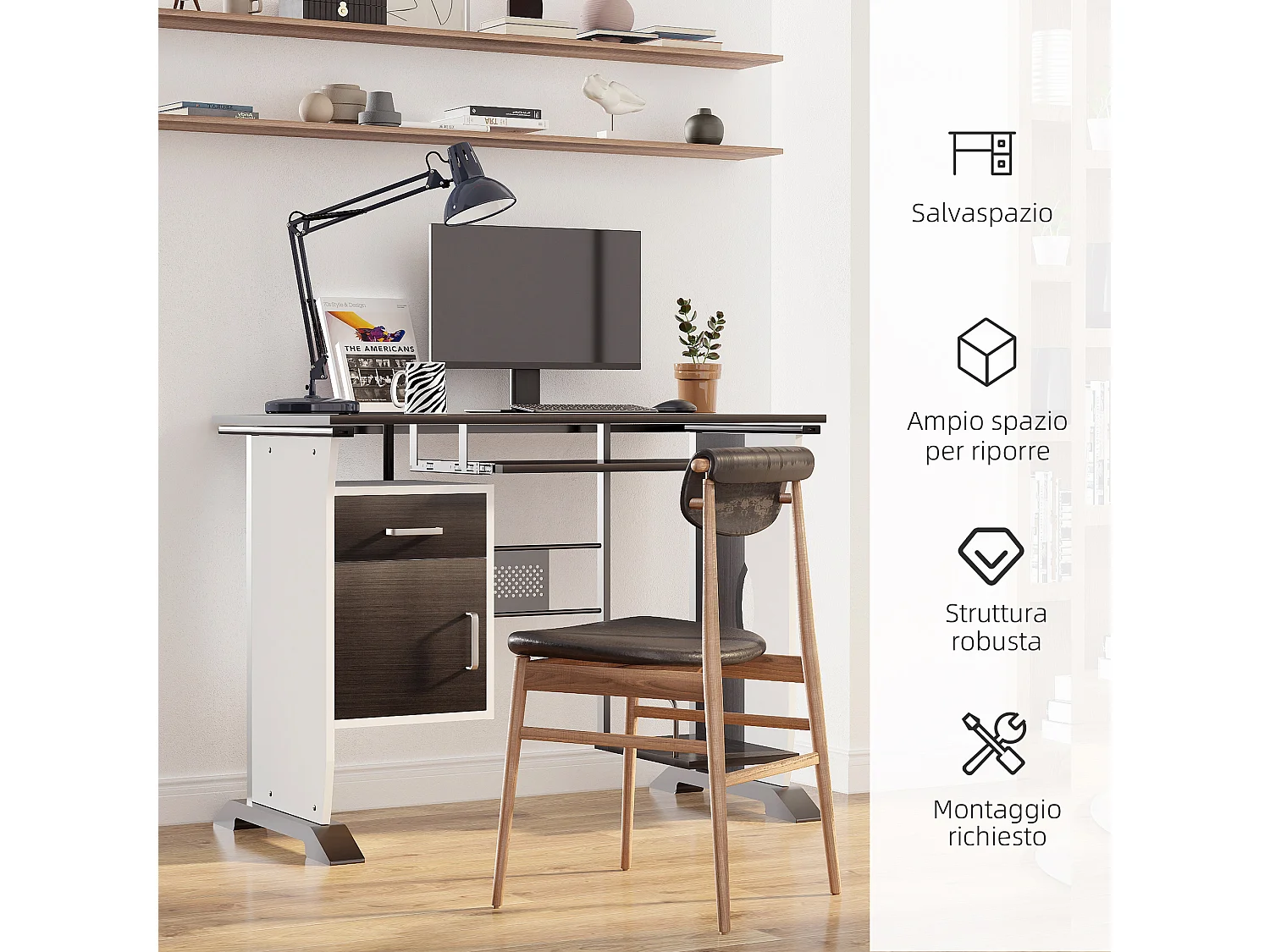 Scrivania per computer porta pc con cassetto in legno 100x52x75 cm