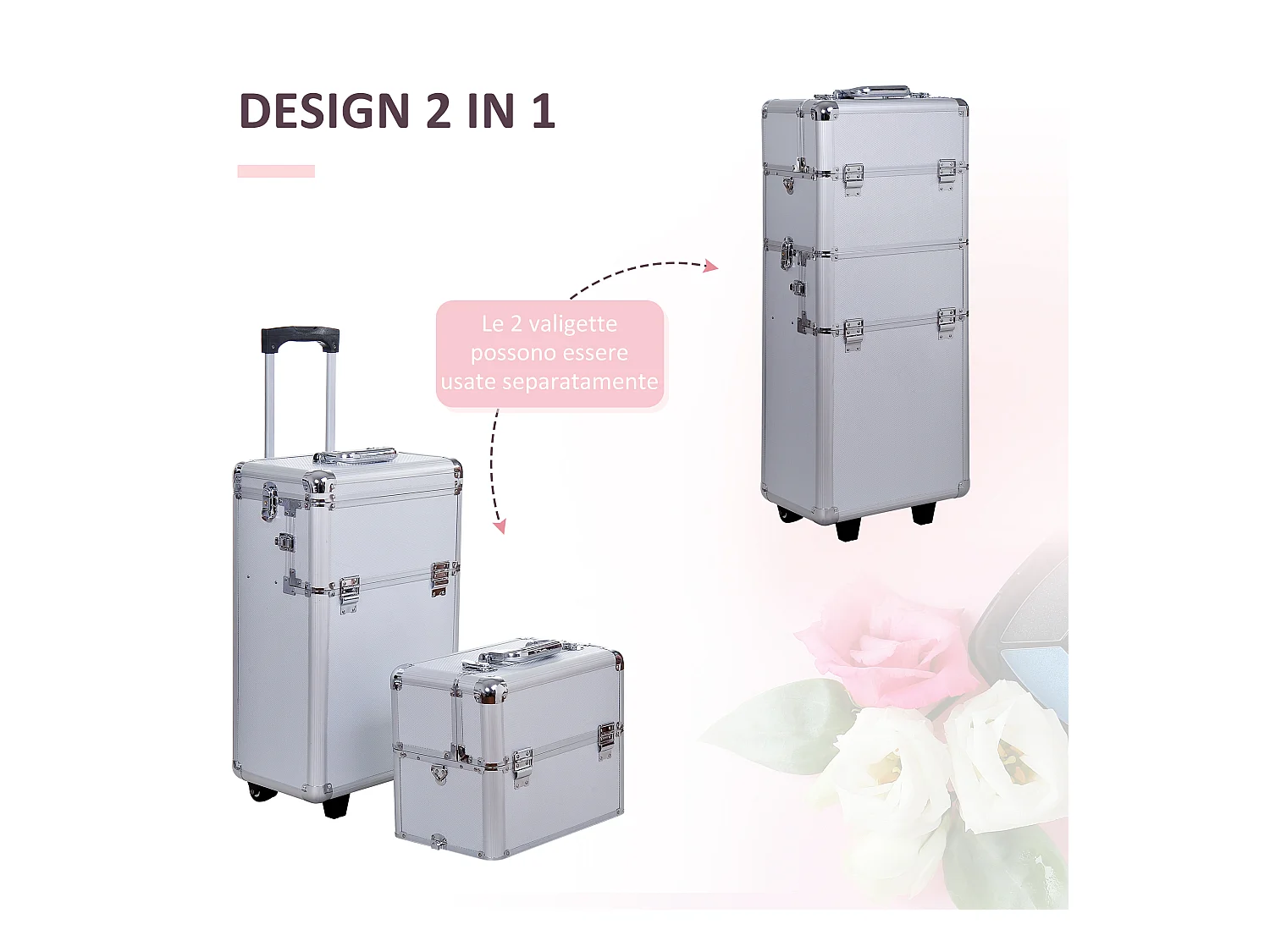 Valigetta trolley beauty case per trucco in alluminio