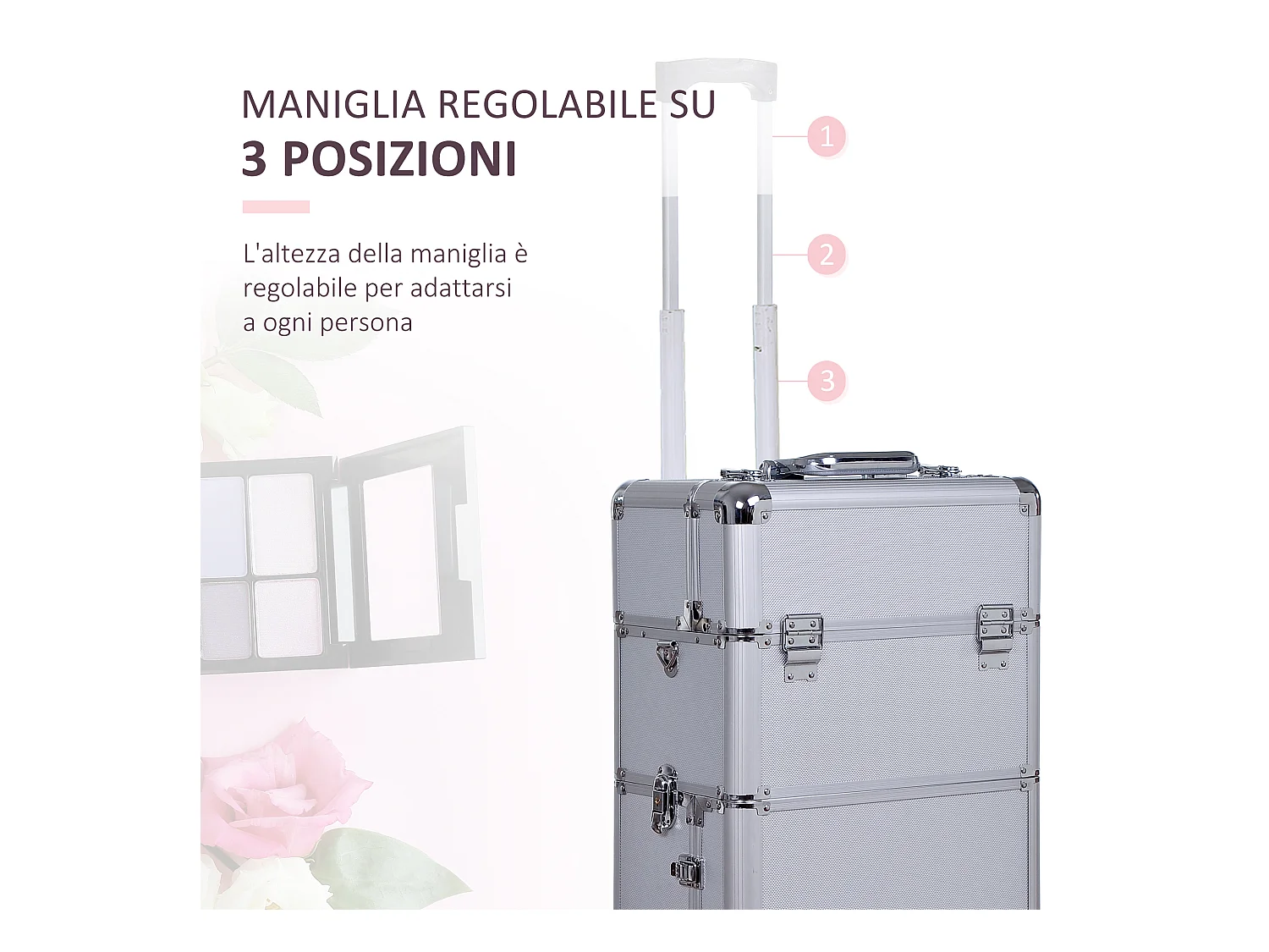 Valigetta trolley beauty case per trucco in alluminio