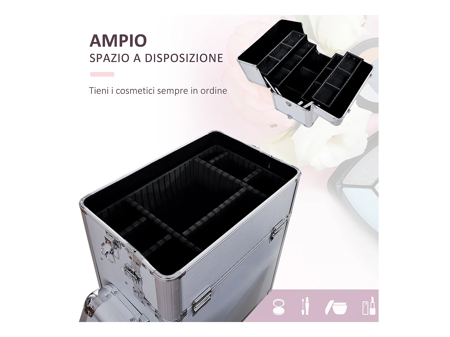 Valigetta trolley beauty case per trucco in alluminio