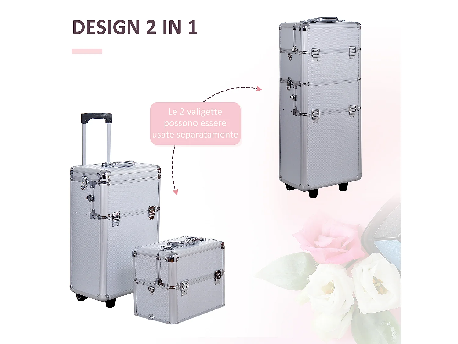 Valigetta trolley beauty case per trucco in alluminio