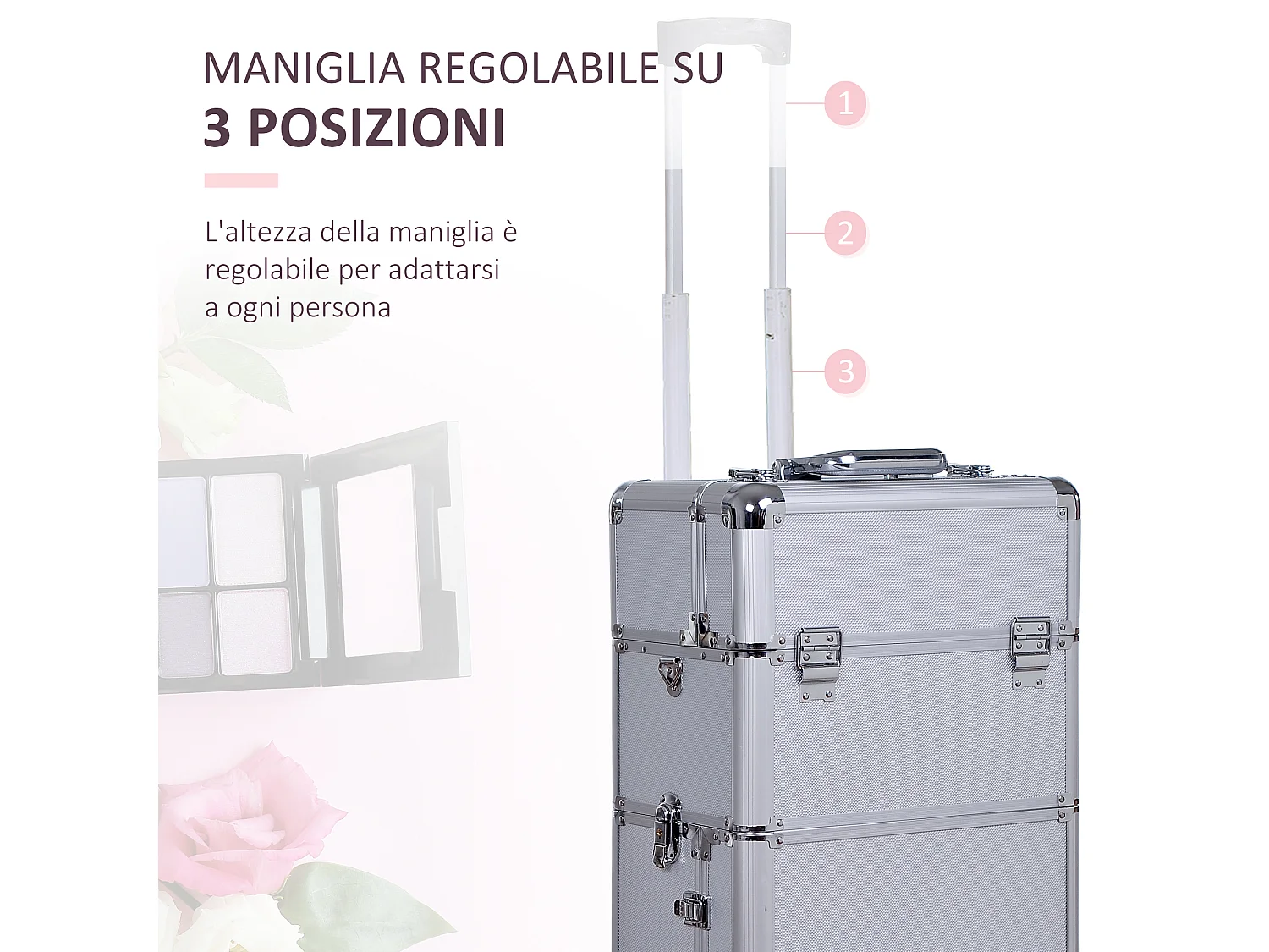 Valigetta trolley beauty case per trucco in alluminio