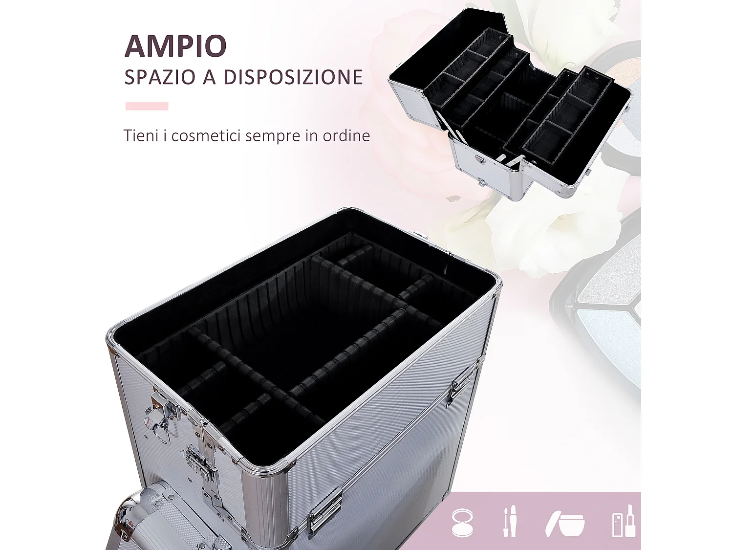 Valigetta trolley beauty case per trucco in alluminio