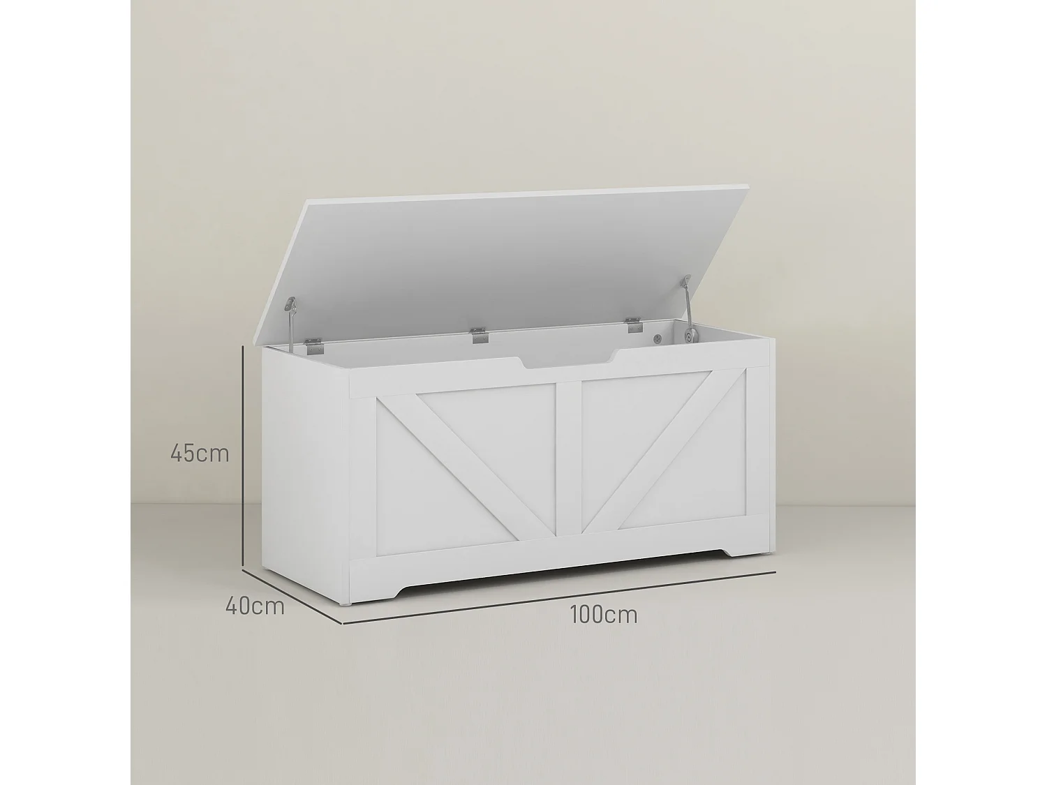 Cassapanca con contenitore da 127 litri 100x40x45cm in legno bianco