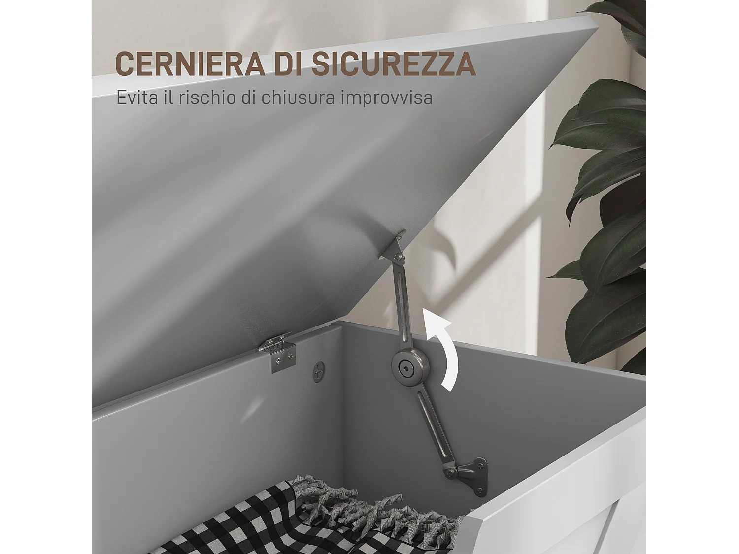Cassapanca con contenitore da 127 litri 100x40x45cm in legno bianco