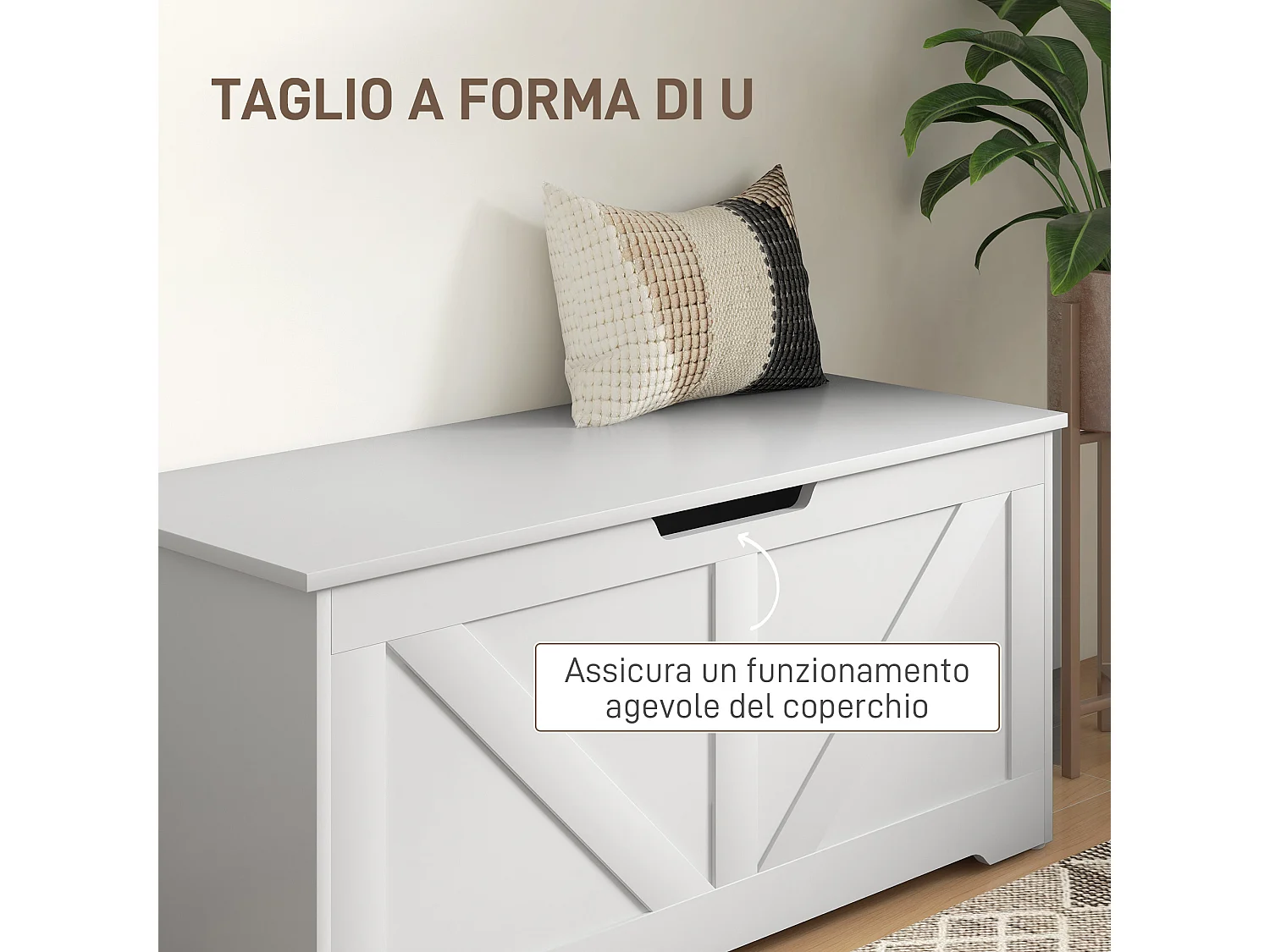 Cassapanca con contenitore da 127 litri 100x40x45cm in legno bianco