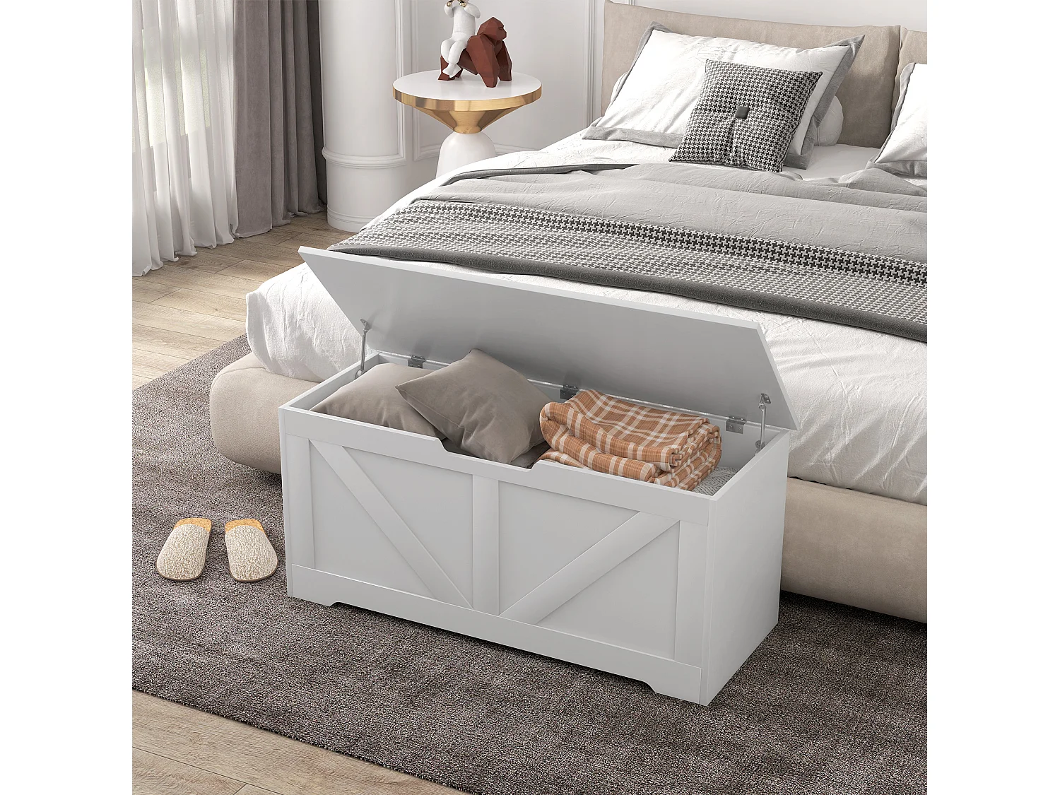 Cassapanca con contenitore da 127 litri 100x40x45cm in legno bianco