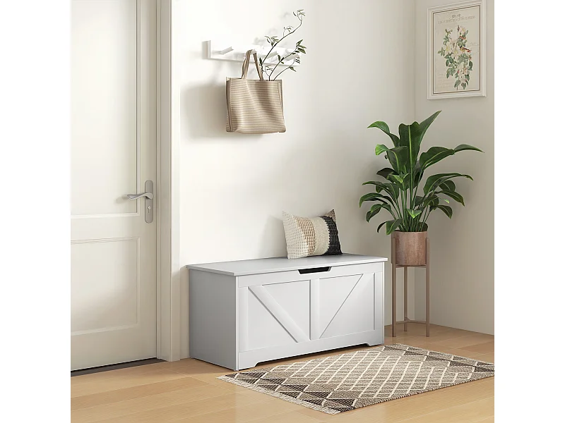 Cassapanca con contenitore da 127 litri 100x40x45cm in legno bianco