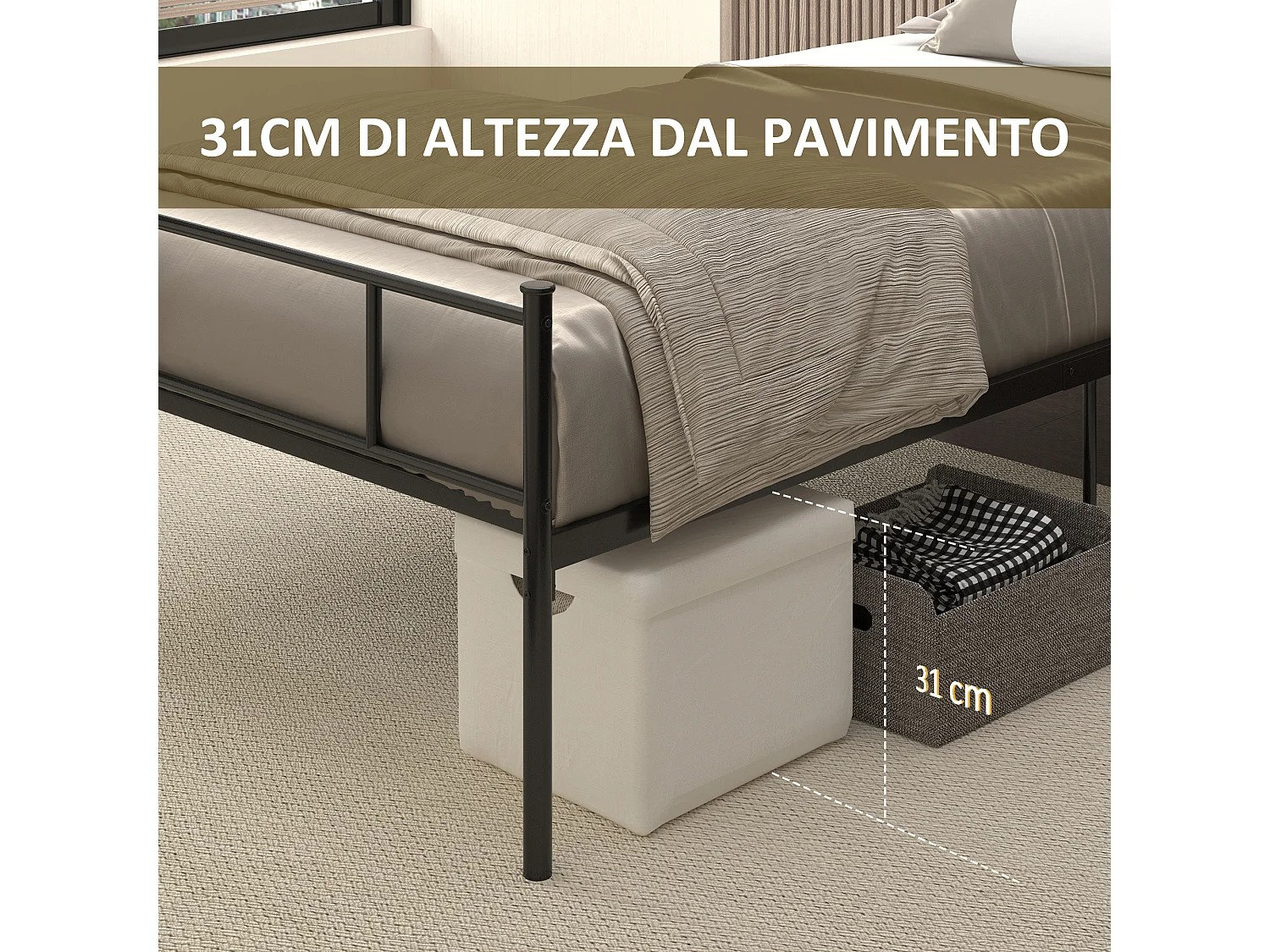 Struttura letto singolo 90x200cm in acciaio doghe e testiera