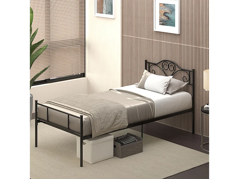 Struttura letto singolo 90x200cm in acciaio doghe e testiera