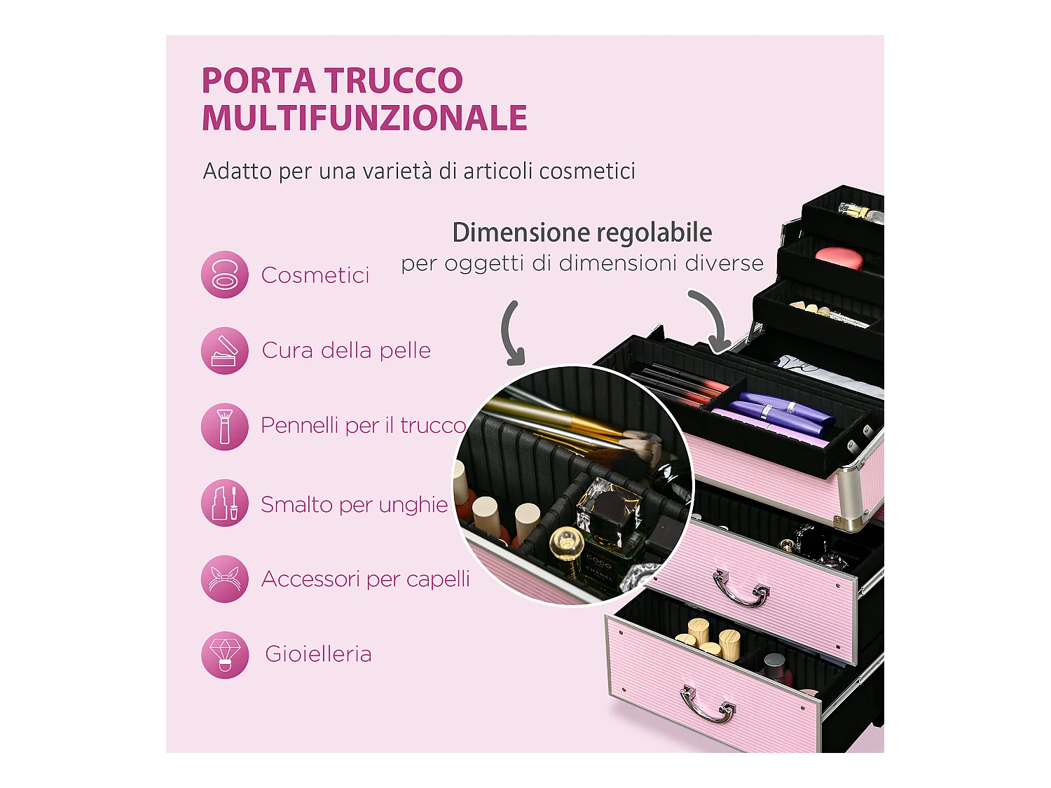 Trolley valigetta trucchi professionale con blocco a 2 chiavi